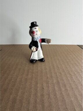 Vintage Ceramic Clown Black Hat Red Nose
